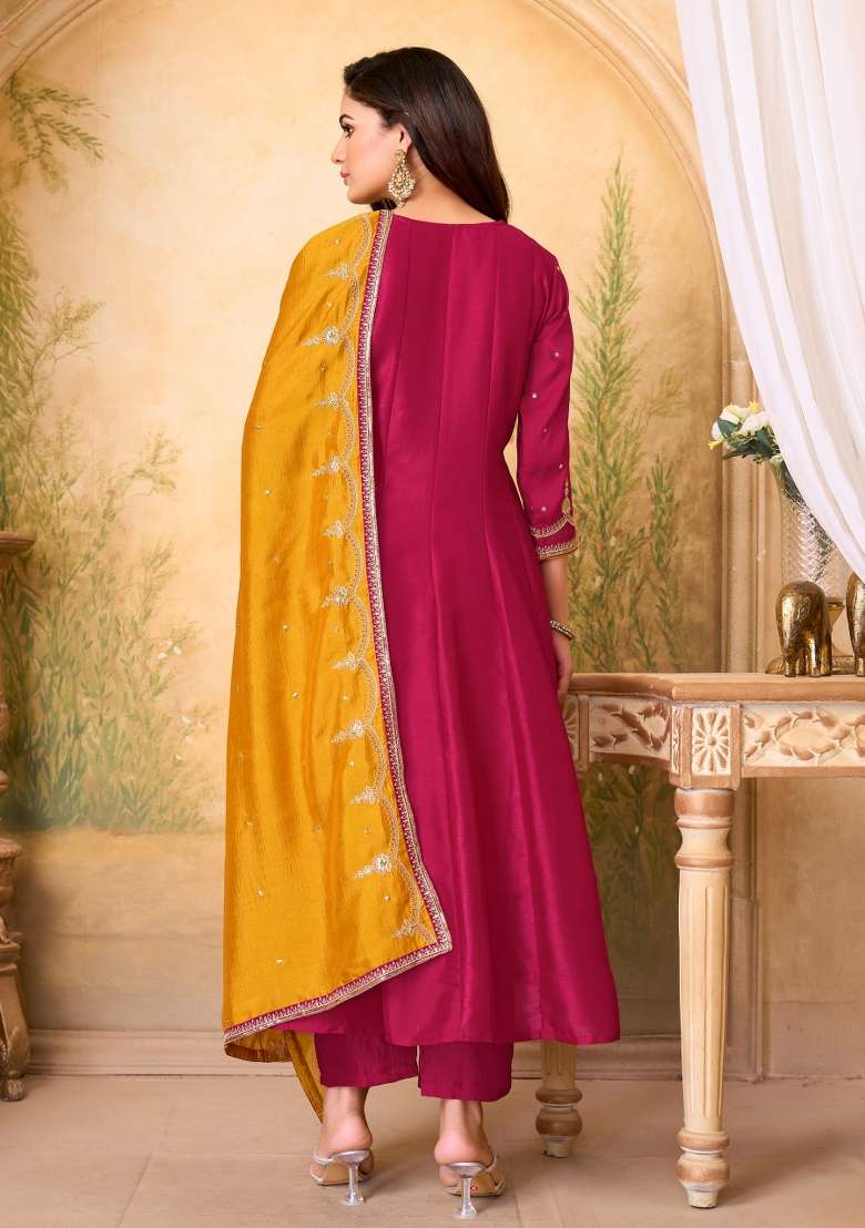Pink Embroidered Silk Anarkali Set - Indya