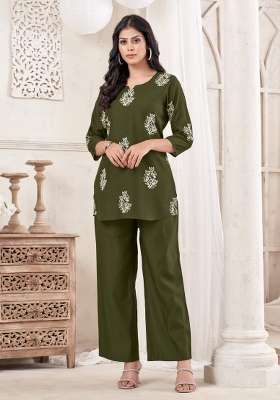 Butta Green Dori Work Cotton Co Ords Set