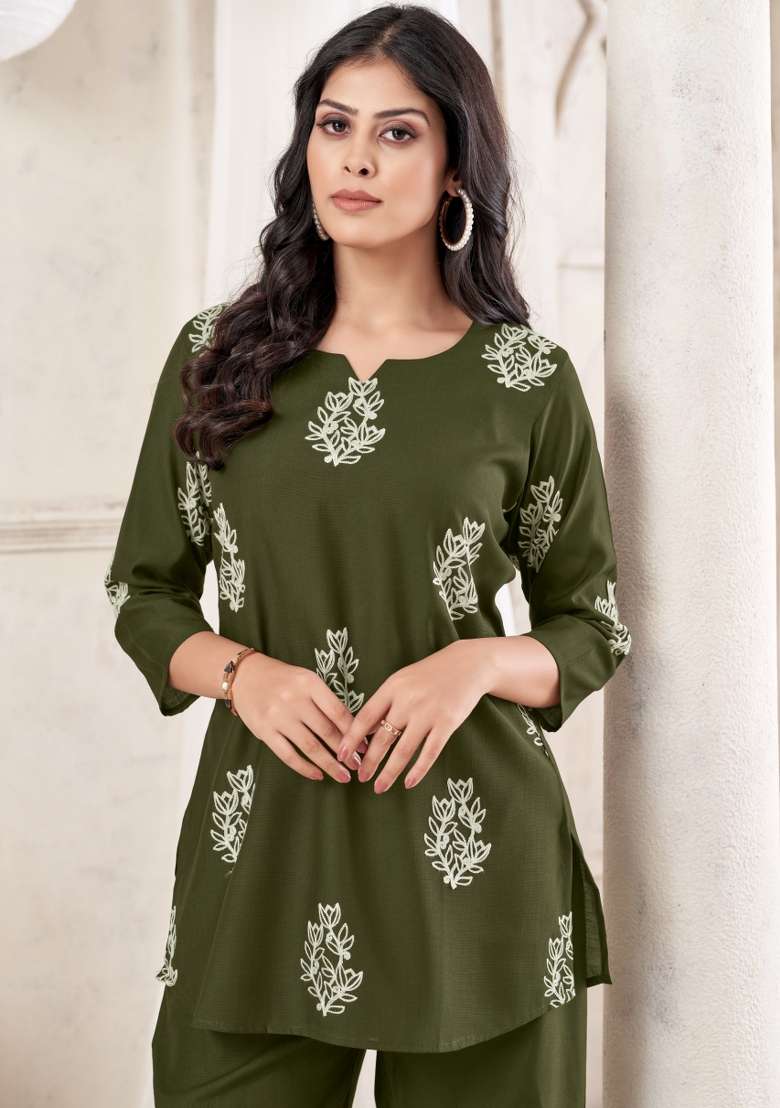Butta Green Dori Work Cotton Co Ords Set - Indya