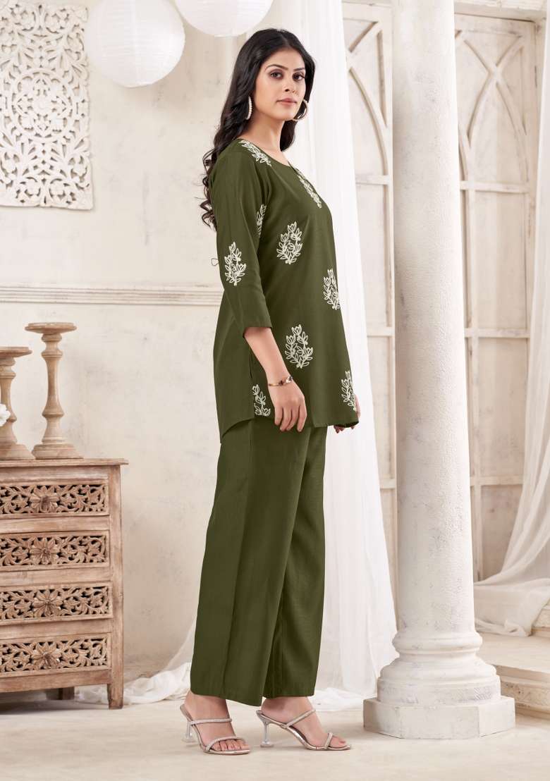 Butta Green Dori Work Cotton Co Ords Set - Indya