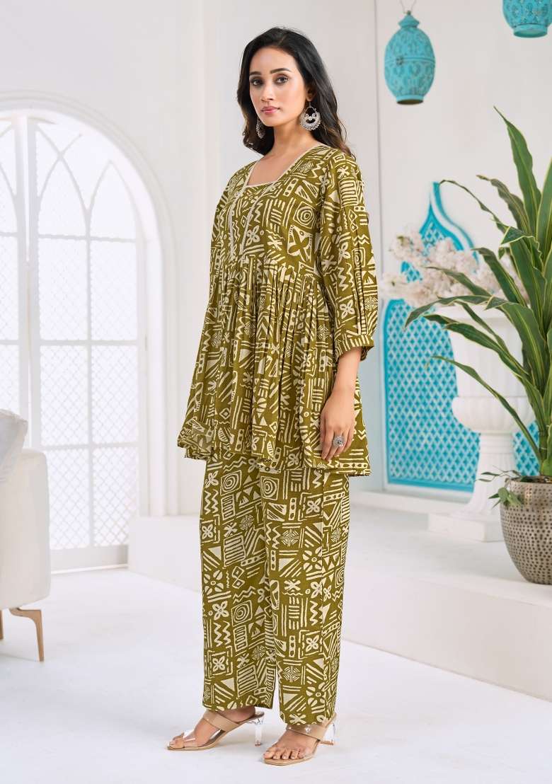 Yellow Printed Silk Co Ords Set - Indya