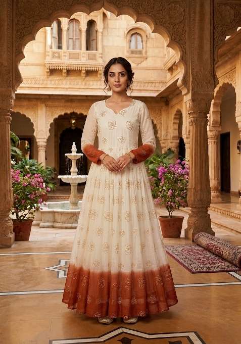Brown Embroidered Silk Anarkali