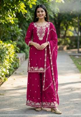 Red Embroidered Silk Kurta Set