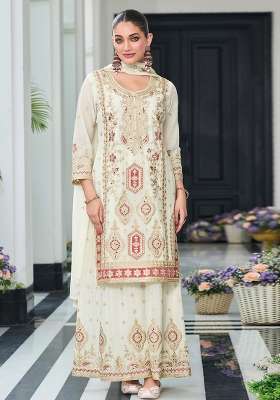 Off White Embroidered Chiffon Kurta Set
