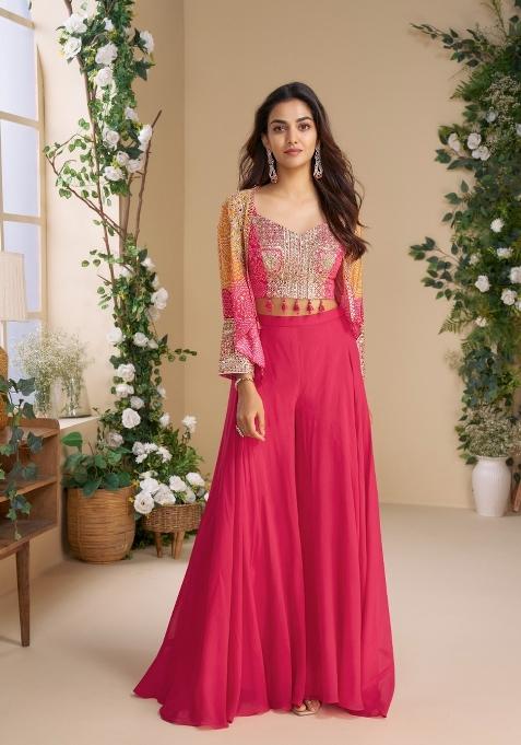 Magenta Printed Silk Indo Western