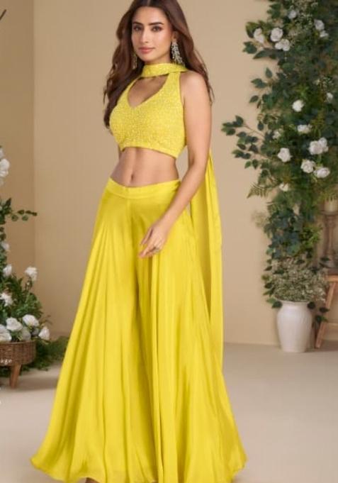 Yellow Sequin Work Silk Indo Western