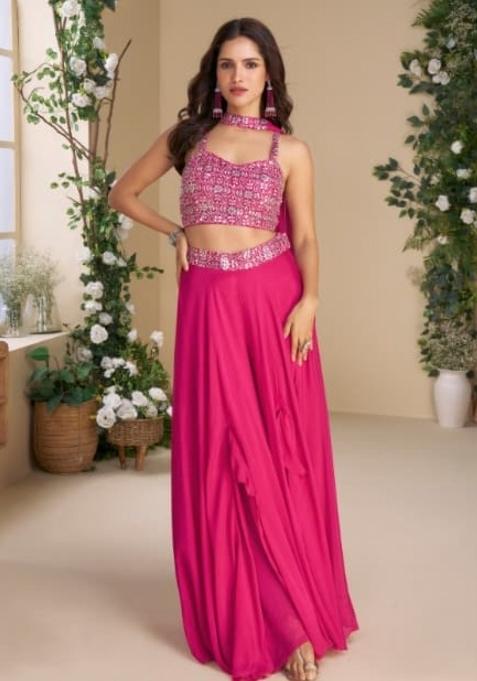 Magenta Sequin Work Silk Indo Western