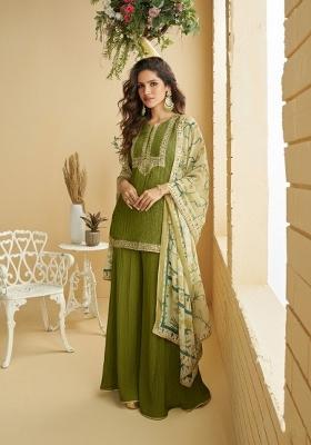 Green Embroidered Silk Palazzo Set