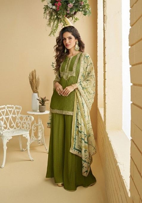 Green Embroidered Silk Palazzo Set