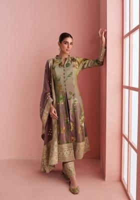 Multicolor Floral Print Silk Anarkali Set