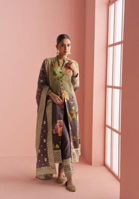 Multicolor Floral Print Silk Anarkali Set