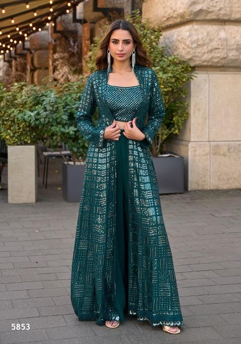 Emerald Embroidered Georgette Indo Western
