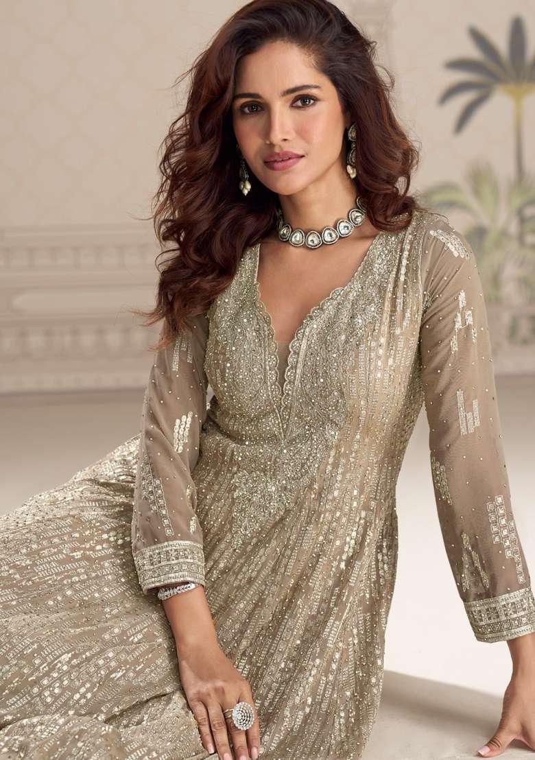 Chiku Embroidered Georgette Anarkali With Dupatta - Indya