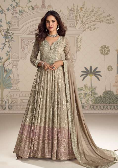 Chiku Embroidered Georgette Anarkali With Dupatta