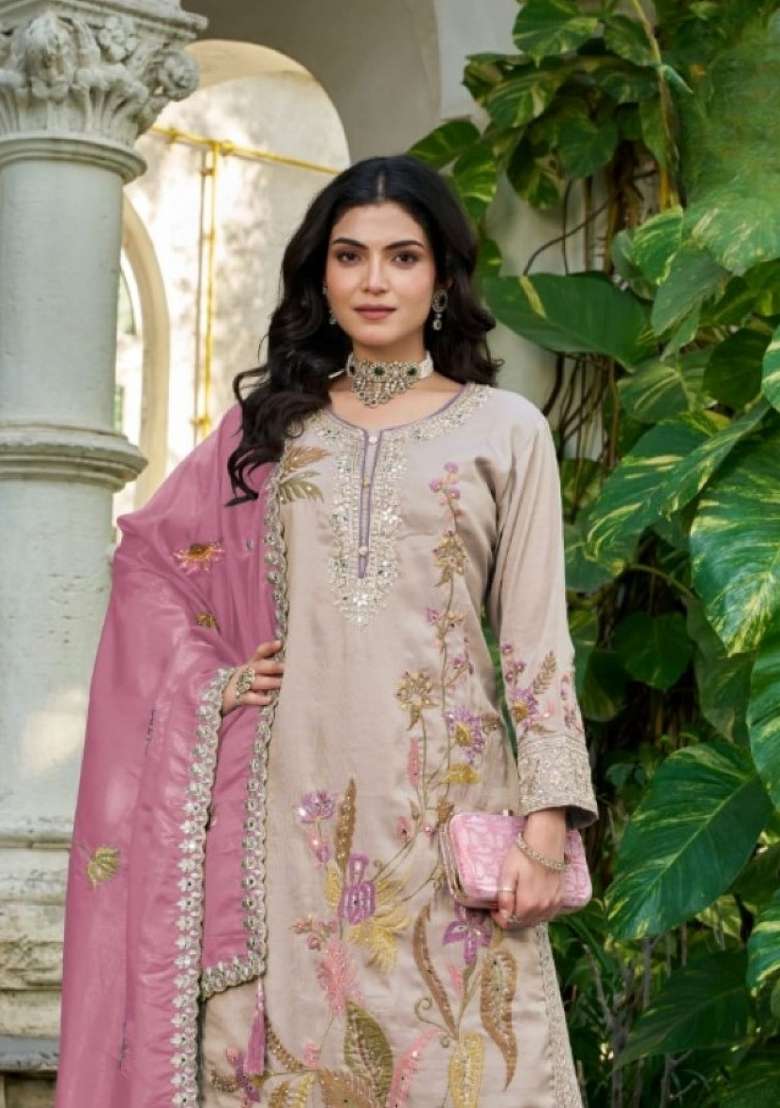 Cream Sequin Work Shimmer Kurta Set - Indya