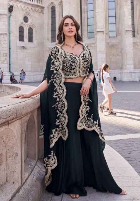 Black Embroidered Silk Indo Western