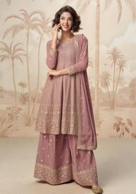 Peach Embroidered Georgette Kurta Set