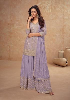 Light Lavender Embroidered Silk Kurta Set