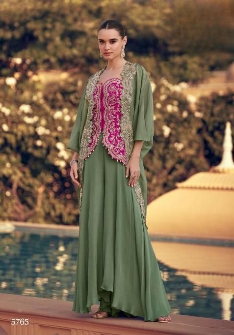 Rani Pink Embroidered Silk Indo Western