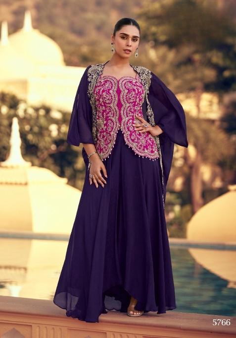 Rani Pink Embroidered Silk Indo Western