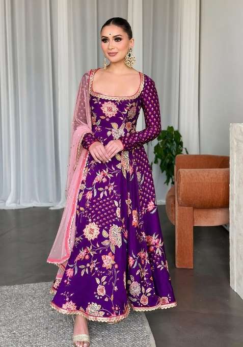Purple Embroidered Silk Kurta Set