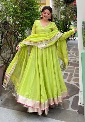 Parrot Green Embroidered Silk Kurta Set