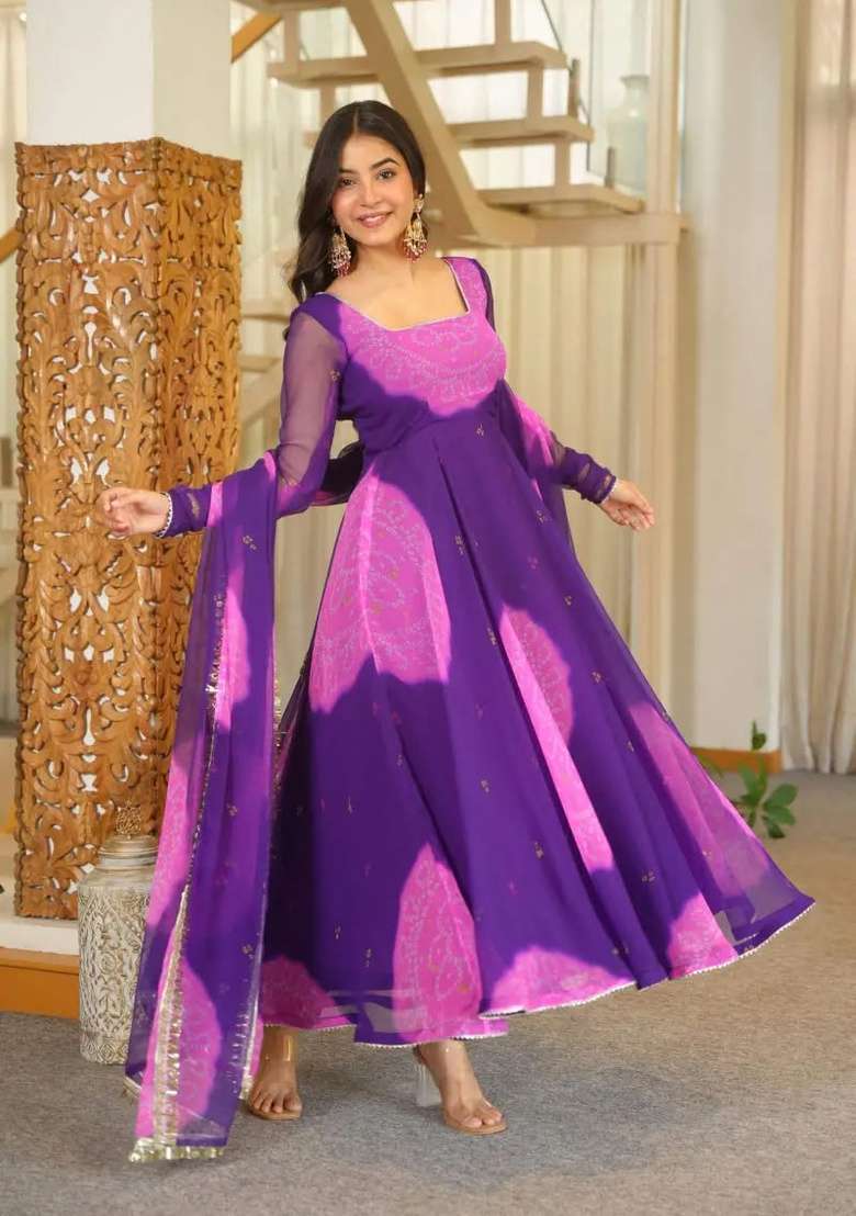 Blue Embroidered Georgette Kurta Set - Indya