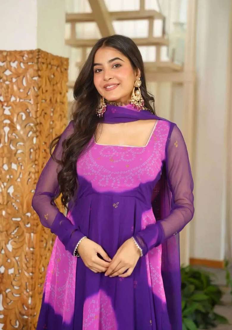 Blue Embroidered Georgette Kurta Set - Indya