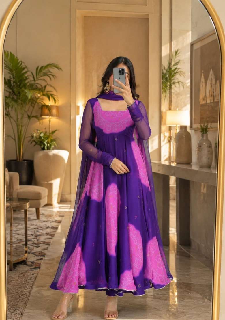 Blue Embroidered Georgette Kurta Set - Indya