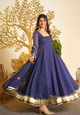 Blue Embroidered Georgette Kurta Set