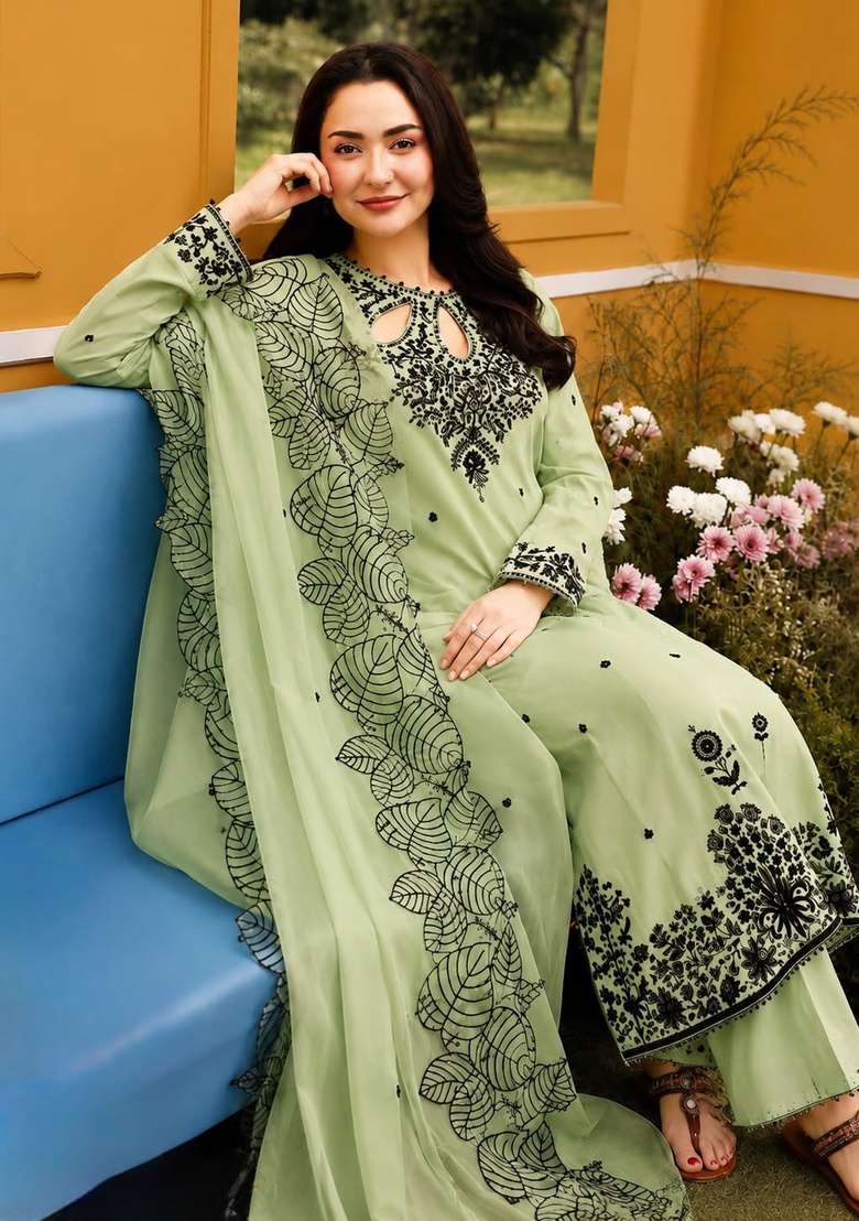 Pista Embroidered Satin Kurta Set - Indya
