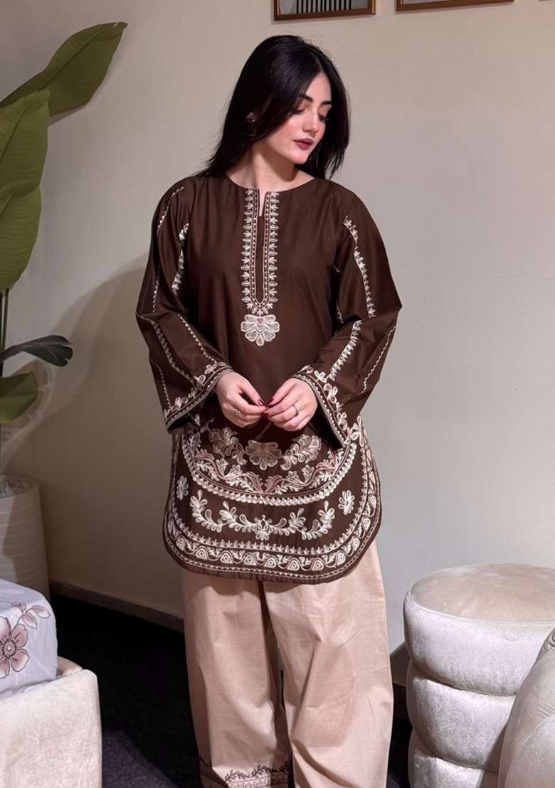 Badami Embroidered Badami Kurta Set - Indya