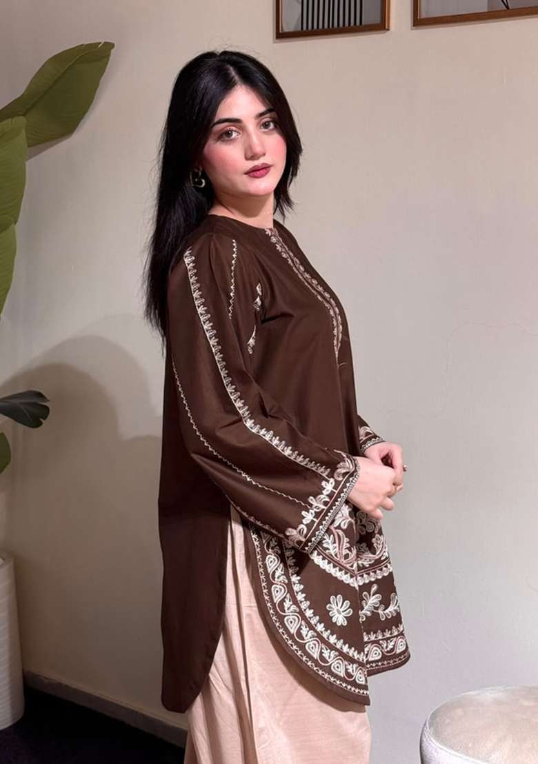 Badami Embroidered Badami Kurta Set - Indya