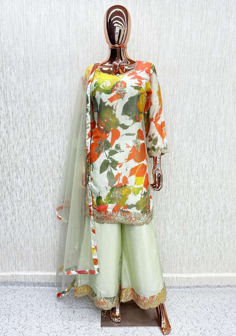 White Embroidered Silk Kurta Set - Indya
