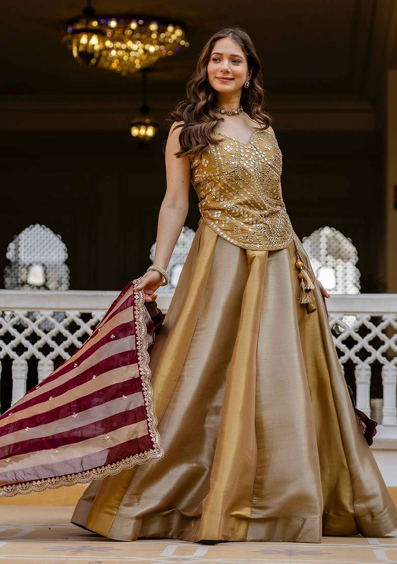 Golden Embroidery Viscose Gown Set - Indya