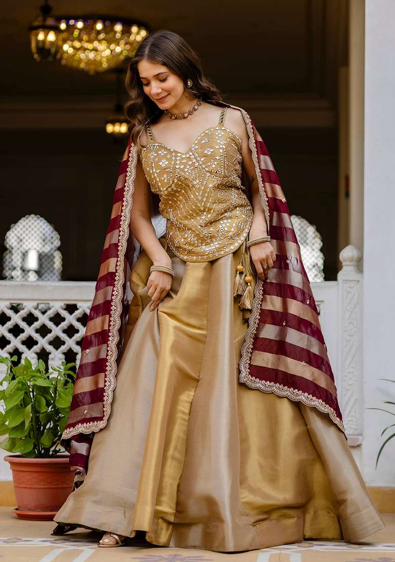 Golden Embroidery Viscose Gown Set - Indya