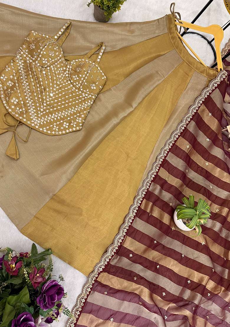 Golden Embroidery Viscose Gown Set - Indya