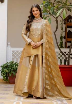Golden Embroidery Viscose Gown Set