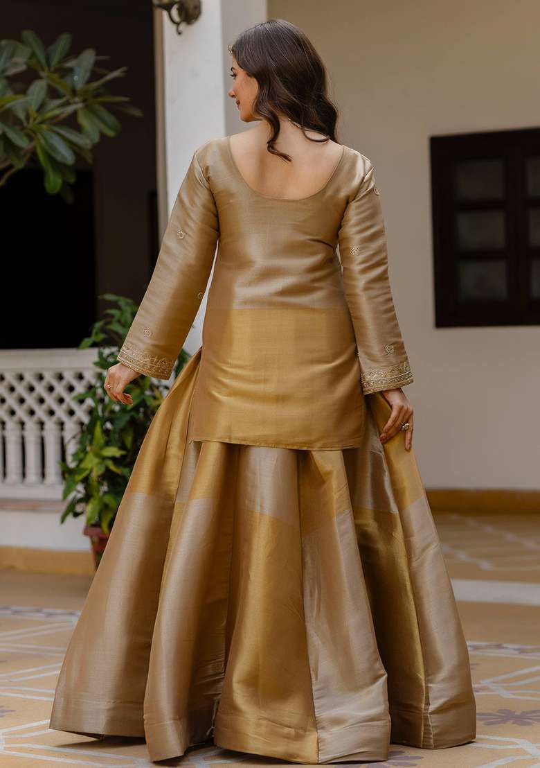 Golden Embroidery Viscose Gown Set - Indya
