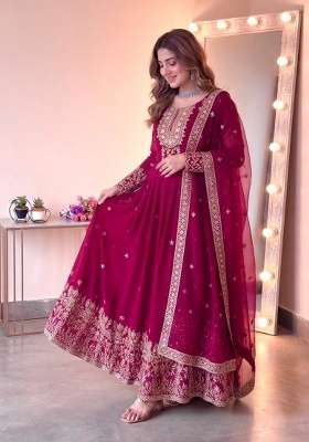 Pink Embroidery Georgette Gown Set