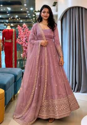 Pink Embroidery Silk Gown Set