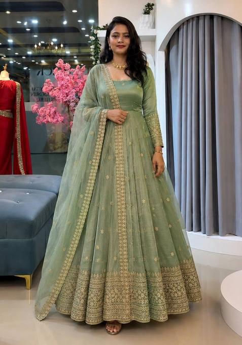 Pista Embroidery Silk Gown Set