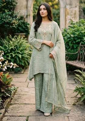 Pista Embroidery Silk Palazzo Set