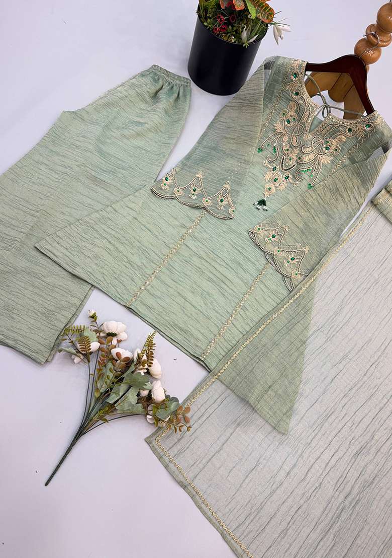 Pista Embroidery Silk Palazzo Set - Indya
