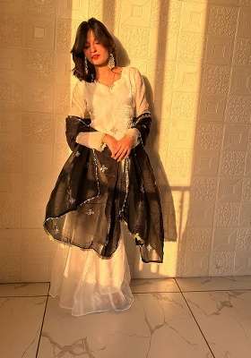Black Embroidery Silk Palazzo Set