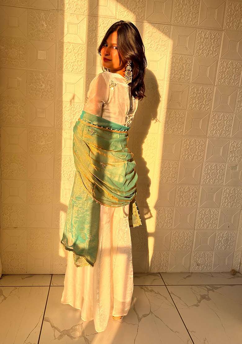 Pista Embroidery Silk Palazzo Set - Indya