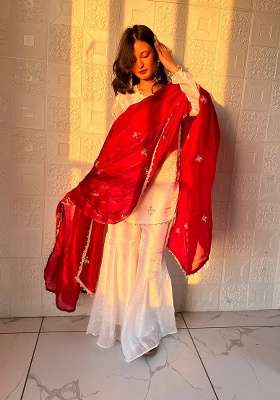 Red Embroidery Silk Palazzo Set