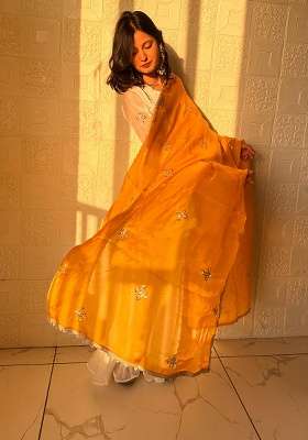 Yellow Embroidery Silk Palazzo Set