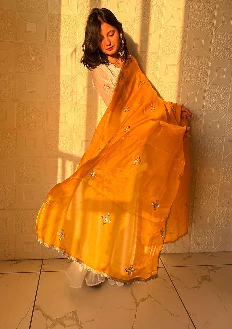 Yellow Embroidery Silk Palazzo Set - Indya