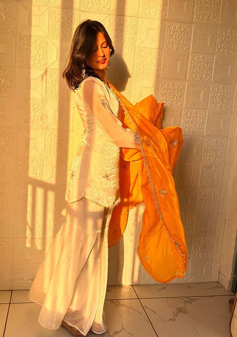 Yellow Embroidery Silk Palazzo Set - Indya